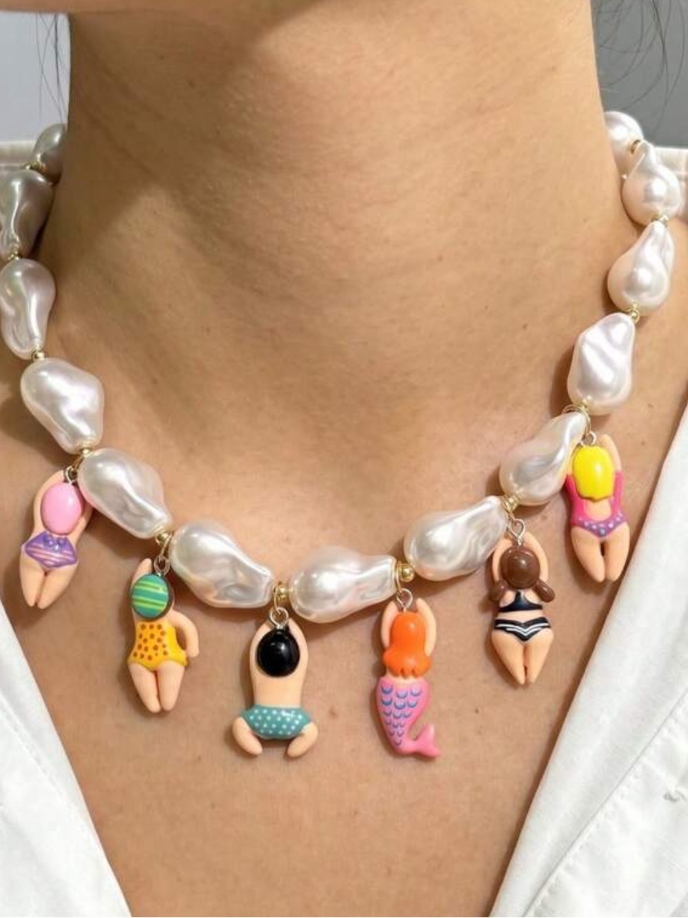 Beach Babes Charms Pearl Gold Necklace